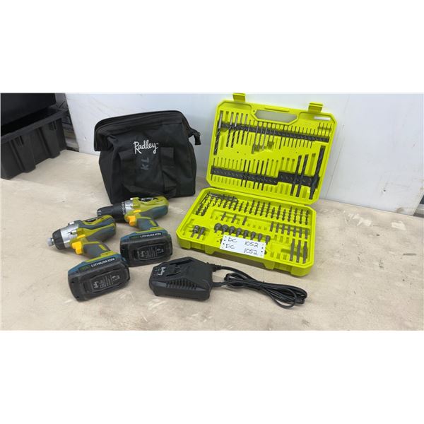 Radley 20v Drill, Impact, 2 Batteries, Charger and Ryobi Drill Bit Set