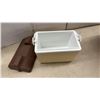 Image 10 : Two Hand-Woven Wicker Storage Baskets with Braided Handles, Enamel Wash Basin & Cooler