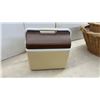 Image 11 : Two Hand-Woven Wicker Storage Baskets with Braided Handles, Enamel Wash Basin & Cooler