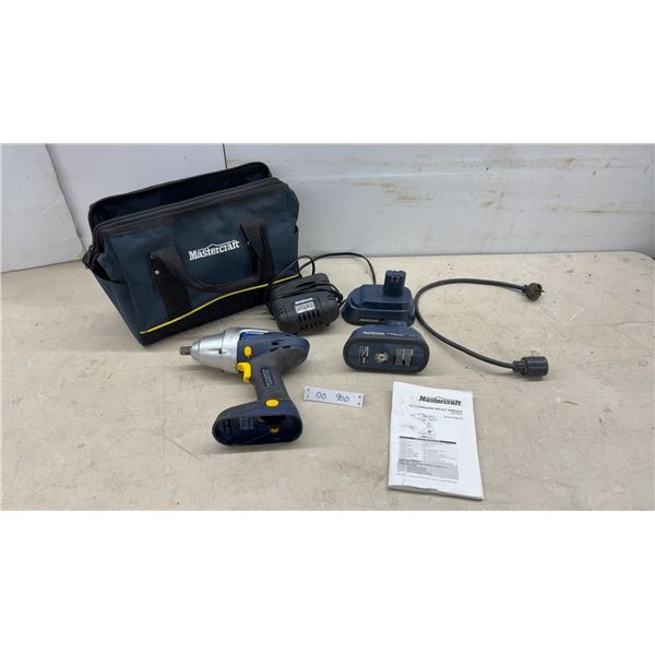 Mastercraft 18-Volt Cordless Impact Wrench Kit with Two Batteries, Charger, and Bag