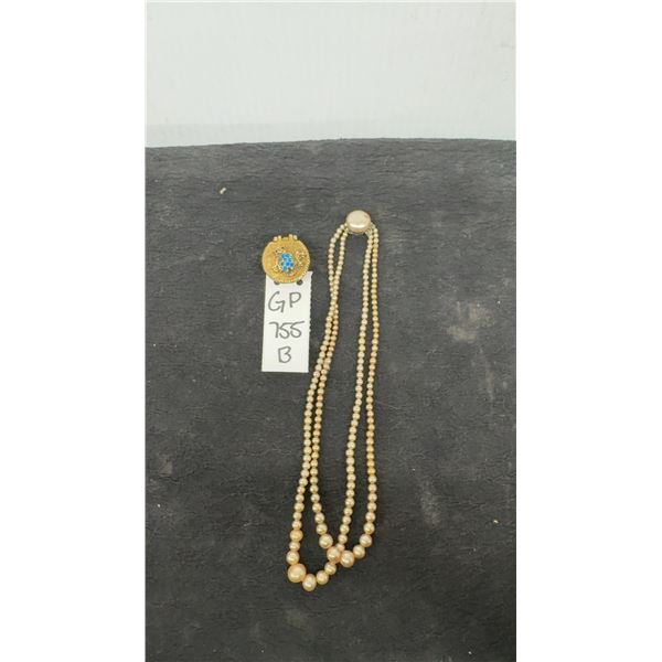 Vintage Double-Strand Graduated Real Pearl Necklace with Gold-Tone Clasp & Owl Basket Trinket with