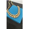 Image 2 : Vintage Double-Strand Graduated Real Pearl Necklace with Gold-Tone Clasp & Owl Basket Trinket with