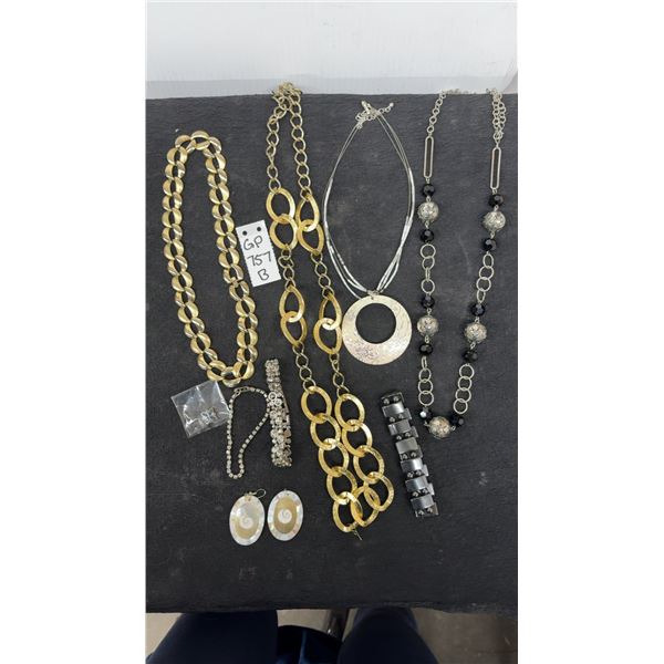 Gold-Tone Chain Link Necklaces, Rhinestone Bracelets, Mother-Of-Pearl Earrings, and More