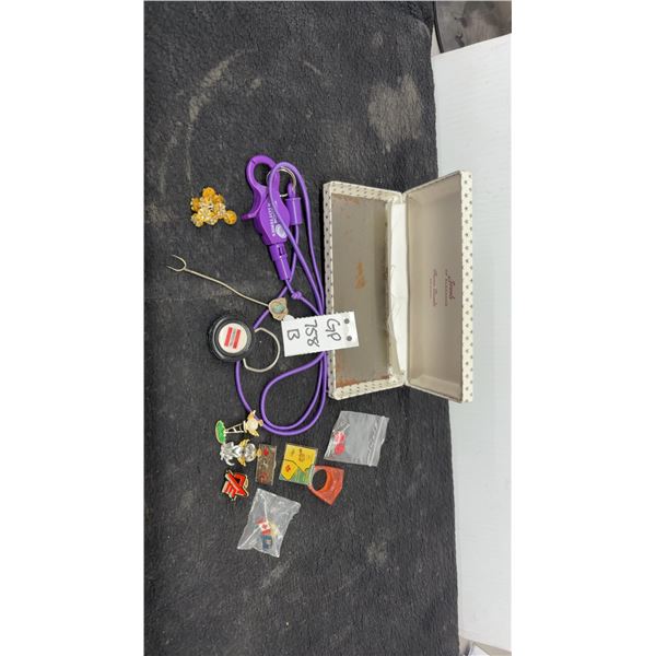 Jewels of Elegance Aurora Borealis Box with Assorted Pins, Keychains, and More