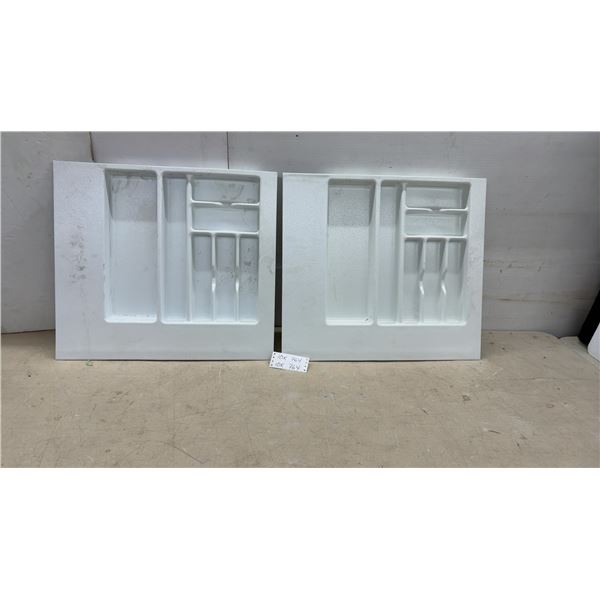 Two White Plastic Drawer Cutlery Tray Organizers 21 x 23 1/2"