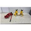 Image 1 : Red Hydraulic Floor Jack with Pair of 3-Ton Yellow Jack Stands