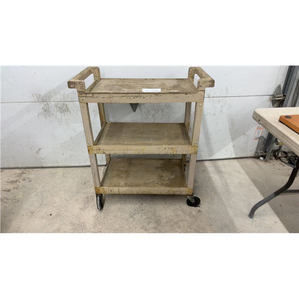 Three-Tier Poly Rolling Utility Cart with Dual Handles 36 x 31 x 16"