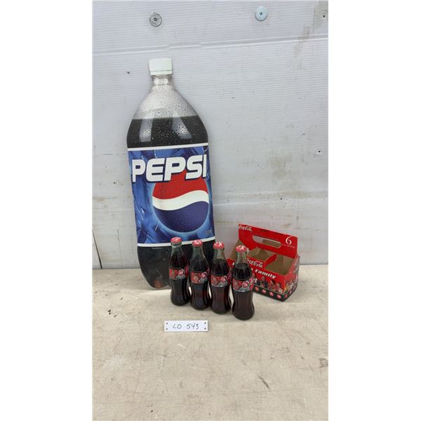 Pepsi 2-Liter Cardboard Double Sided Bottle Sign 25" High and 4 Coca-Cola NASCAR Racing Family
