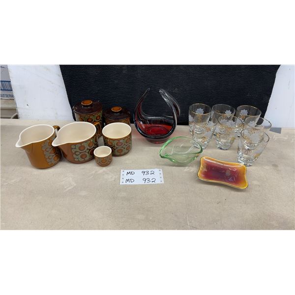 Chalet Style Glass, Sugar, Egg and Creamers Ceramic Cups and More