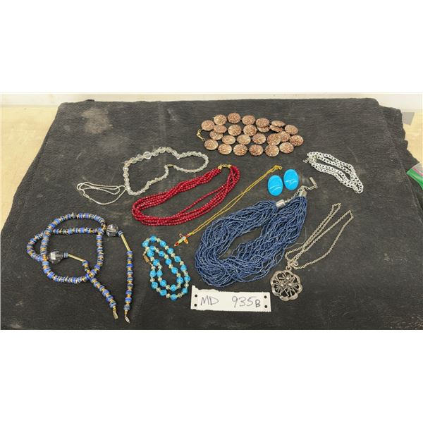 Costume Jewelry Necklaces and a Pair of Earrings