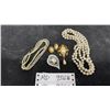 Image 1 : Vintage-Style Pearl Costume Jewelry Lot, Multi-Strand Necklaces, Brooches, Earrings, and More