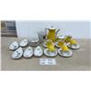 Image 1 : Porcelain Demitasse Set with Yellow Teapot, Cups, Saucers, Teardrop Dishes, and More