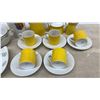 Image 3 : Porcelain Demitasse Set with Yellow Teapot, Cups, Saucers, Teardrop Dishes, and More