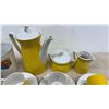 Image 4 : Porcelain Demitasse Set with Yellow Teapot, Cups, Saucers, Teardrop Dishes, and More