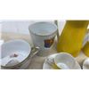 Image 5 : Porcelain Demitasse Set with Yellow Teapot, Cups, Saucers, Teardrop Dishes, and More