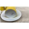 Image 6 : Porcelain Demitasse Set with Yellow Teapot, Cups, Saucers, Teardrop Dishes, and More