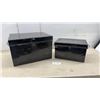 Image 1 : Two Vintage Black Metal Storage Boxes with Hinged Lids and Side Handles, 9 1/2 D 10 1/2 x 16 & 12 x