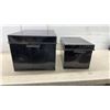 Image 2 : Two Vintage Black Metal Storage Boxes with Hinged Lids and Side Handles, 9 1/2 D 10 1/2 x 16 & 12 x