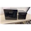 Image 4 : Two Vintage Black Metal Storage Boxes with Hinged Lids and Side Handles, 9 1/2 D 10 1/2 x 16 & 12 x