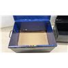Image 6 : Two Vintage Black Metal Storage Boxes with Hinged Lids and Side Handles, 9 1/2 D 10 1/2 x 16 & 12 x