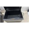 Image 7 : Two Vintage Black Metal Storage Boxes with Hinged Lids and Side Handles, 9 1/2 D 10 1/2 x 16 & 12 x