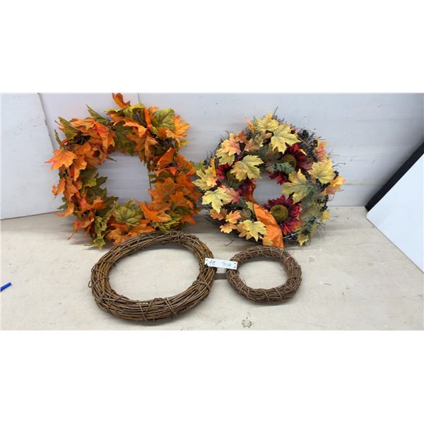 4. Fall Artificial Maple Leaf Wreaths with Grapevine Wreath Bases, Largest 18" Diameter
