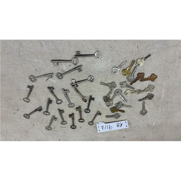 Assorted Vintage Keys Including Corbin, Skeleton Keys, and More