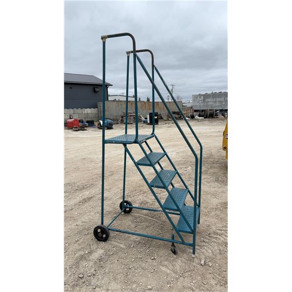 Six-Step Rolling Warehouse Ladder with Perforated Steps and Handrails 86" Total Height