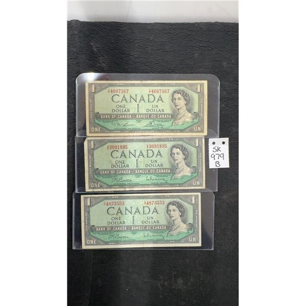 3 1954 Canada $1 Bill