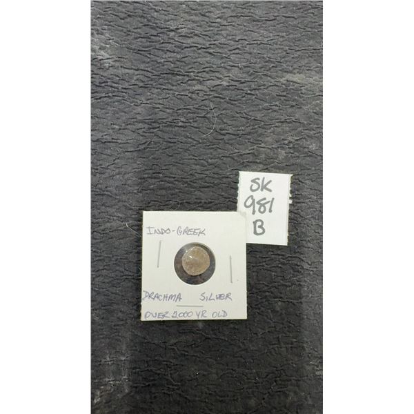Indigo-Greek Drachma Silver Coin over 2000 Yr Old