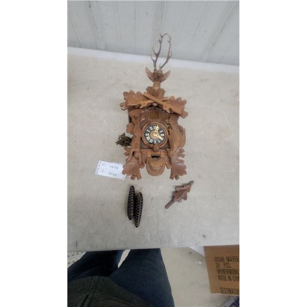 German Black Forest Hunter-Style Cuckoo Clock with Stag Head and Game Birds