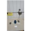 Image 1 : Glass Insulators, Blue Ribbed Glass Lens, and Abstract Metal Sculpture on Marble Base