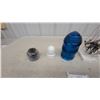 Image 4 : Glass Insulators, Blue Ribbed Glass Lens, and Abstract Metal Sculpture on Marble Base