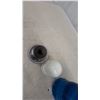 Image 6 : Glass Insulators, Blue Ribbed Glass Lens, and Abstract Metal Sculpture on Marble Base