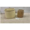 Image 1 : Two Drum-Style Lampshades, Cream Fabric with Gold Trim and Tan