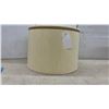 Image 3 : Two Drum-Style Lampshades, Cream Fabric with Gold Trim and Tan