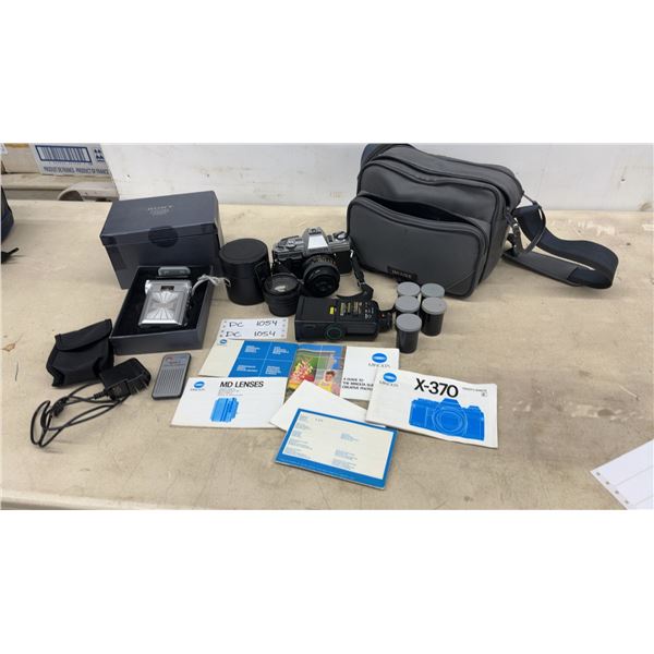 Minolta X-370 Camera with Nikon Series E 50mm Lens, Flash and Sony V569 Video Camera