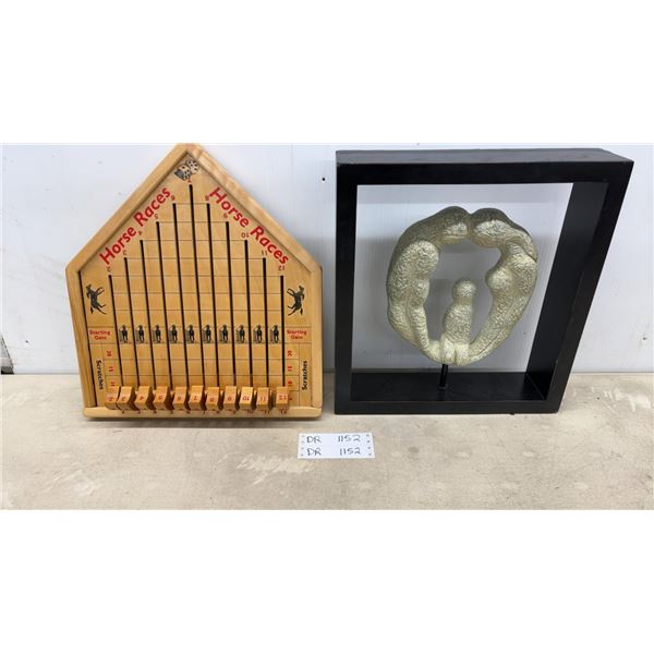 Rascal Toys Horse Races Wooden Dice Board Game and Framed Abstract Sculpture