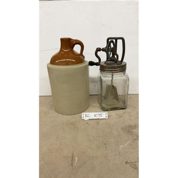 Vintage Two-Tone Stoneware Jug and Blow Butter Churn No. 20 Made in England