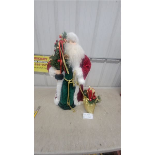 Standing Santa Claus Figurine with Christmas Tree and Gold Gift Bag 30" Tall