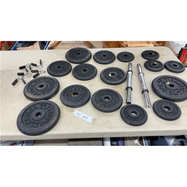 Steel Weights, 2 Bars, Grip Trainers, 85 Pounds of Weughts