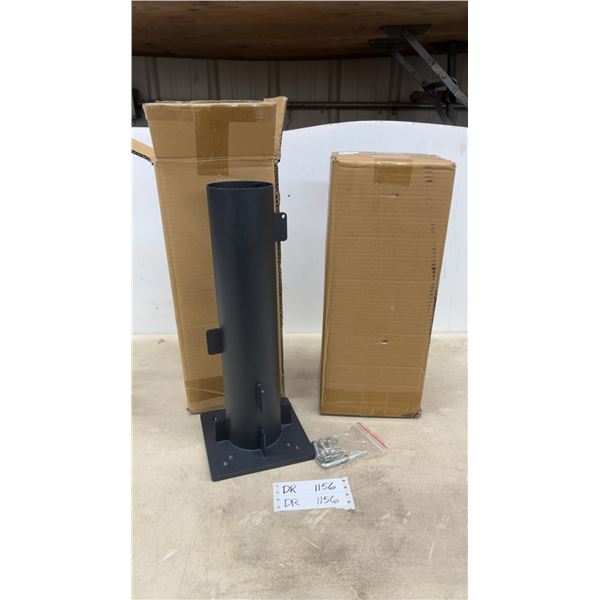 SLIMU In-Ground Umbrella Base, Black Metal, Square Base Plate with Hardware, Set of 2