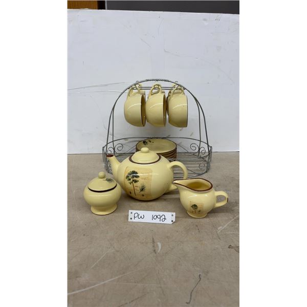 Matching Set of Coffee Cups, Teapot, Cream and Sugar Jars