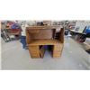 Image 1 : Oak Roll-Top Desk with Multiple Drawers and Interior Storage Compartments 52 x 29 x 23"