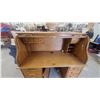 Image 2 : Oak Roll-Top Desk with Multiple Drawers and Interior Storage Compartments 52 x 29 x 23"