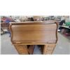 Image 5 : Oak Roll-Top Desk with Multiple Drawers and Interior Storage Compartments 52 x 29 x 23"