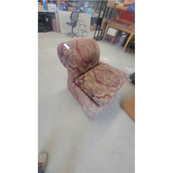 Upholstered Slipper Chair with Burgundy and Gold Paisley Pattern