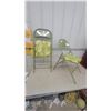Image 1 : Pair of Vintage Olive Green Metal Folding Chairs with Floral Upholstered Seats and Backs