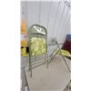 Image 4 : Pair of Vintage Olive Green Metal Folding Chairs with Floral Upholstered Seats and Backs