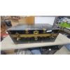 Image 1 : Antique Black Steamer Trunk with Brass Hardware and Center Banding 13 x 36 x 21"